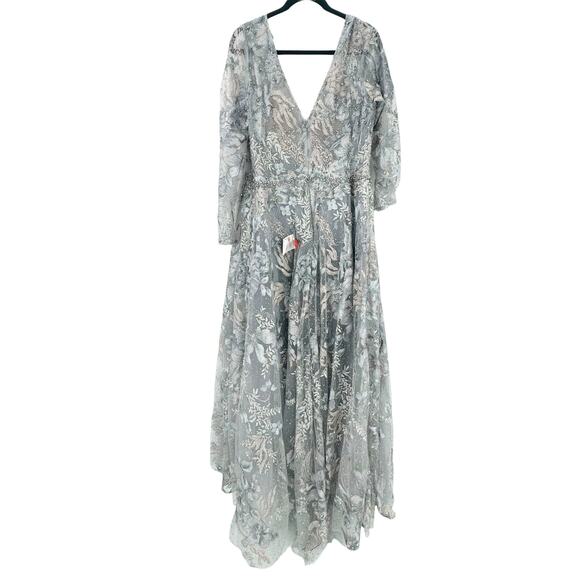 Mac Duggal 20214D Long Sleeve Embroidery V-Neck Evening Lace Dress Size 14 NWT - Picture 6 of 12